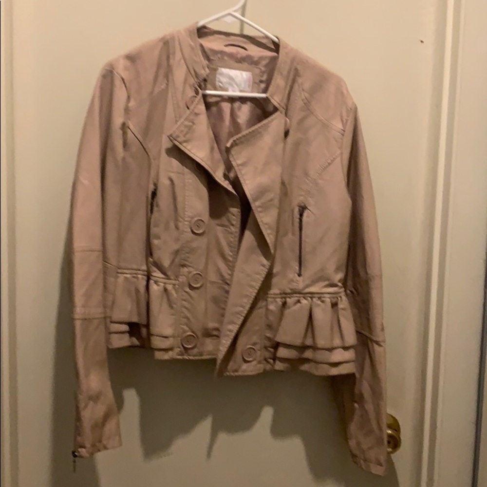 Faux leather ruffled bomber jacket